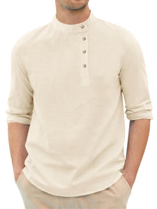 Men's Mandarin Collar Linen Shirt