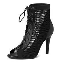 Load image into Gallery viewer, Gladiator Style Black Mesh Ankle Lace Up Booties