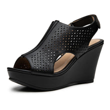Load image into Gallery viewer, Chic Black Open Toe Preforated Wedge Sandals