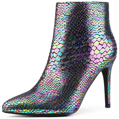 Designer Style Colored Snakeskin Ankle Boots