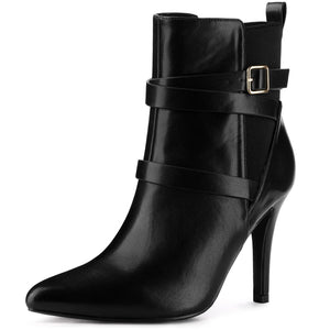 Buckle Strap Faux Leather Ankle Boots