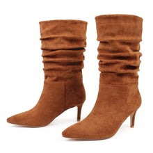 Load image into Gallery viewer, Designer Style Suede Ruched Mid Calf Boots