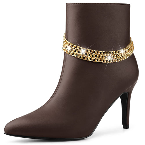 Chain Draped Stiletto Ankle Boots