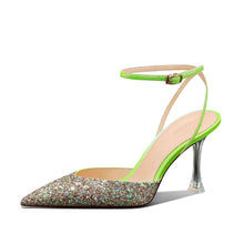 Load image into Gallery viewer, Pointed Toe Sequined Sling Back Heels