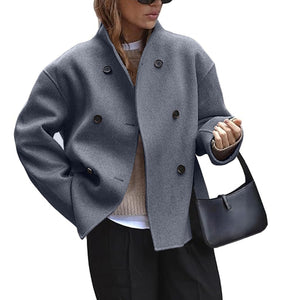 Women's Wool Stand Collar Long Sleeve Short Jacket