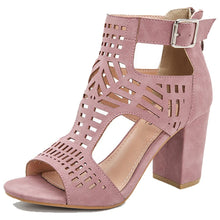 Load image into Gallery viewer, Suede Block Heel Open Toe Heels