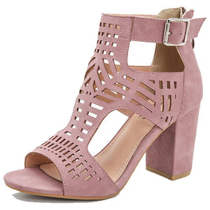 Suede Block Heel Open Toe Heels