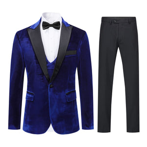 Men's 3pc Blue/Green Velvet Slim Fit Formal Jacket & Pants Suit