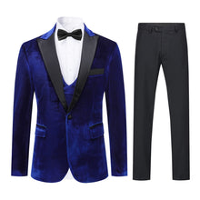 Load image into Gallery viewer, Men&#39;s 3pc Royal Blue Velvet Slim Fit Formal Jacket &amp; Pants Suit