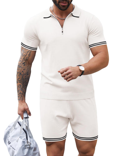 Men's White Polo Style Shirt & Shorts Set