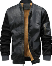 Load image into Gallery viewer, Men&#39;s Sherpa Lined Black/Grey Windproof Bomber Jacket