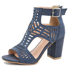 Load image into Gallery viewer, Suede Block Heel Open Toe Heels