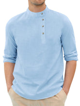 Load image into Gallery viewer, Men&#39;s Mandarin Collar Linen Shirt