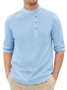 Men's Mandarin Collar Linen Shirt