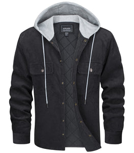 Men's Quilted Corduroy Quilted Hooded Jacket