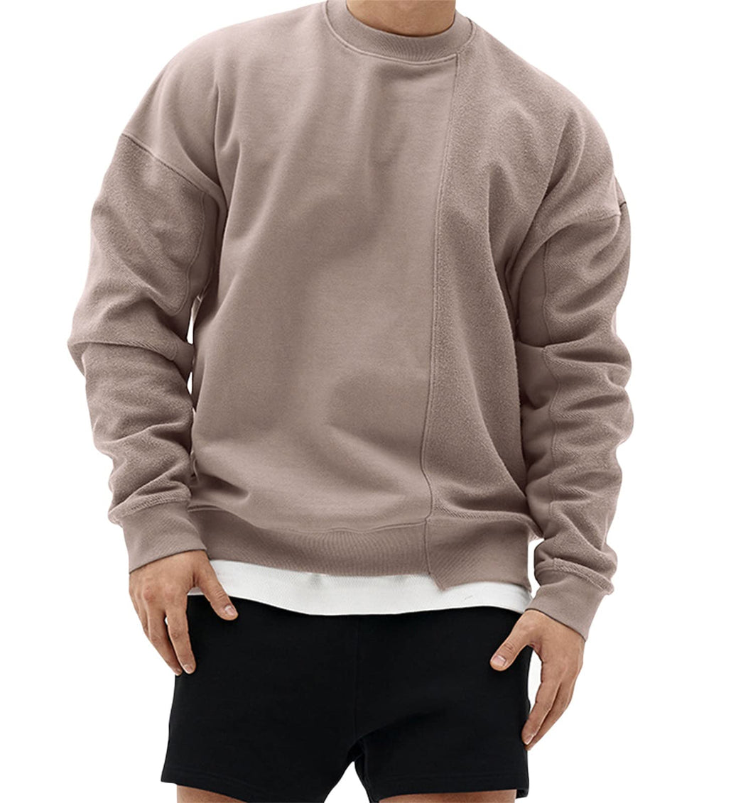 Men's Patchwork Knit Khaki Long Sleeve Pullover Sweatshirt