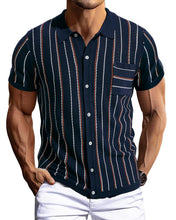 Load image into Gallery viewer, Men&#39;s Vintage Style Striped Polo Short Sleeve Short