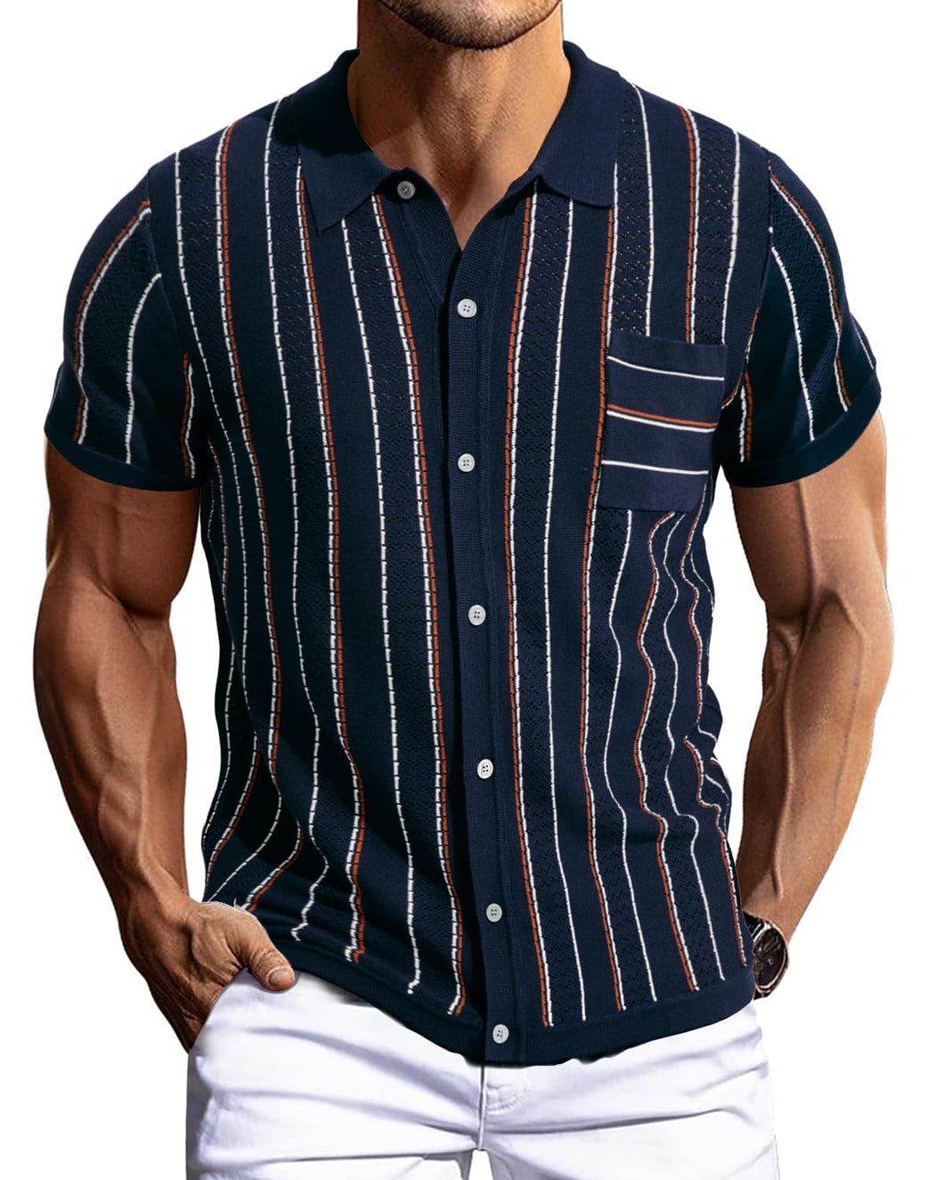 Men's Vintage Style Striped Polo Short Sleeve Short