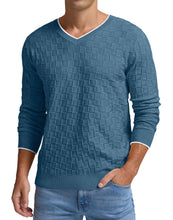 Load image into Gallery viewer, Men&#39;s White Knit Basketweave Long Sleeve V Neck Sweater