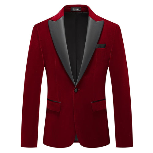 Men's Wine Red Velvet Peaked Lapel Wedding Formal Blazer