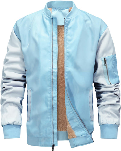 Men's Sherpa Lined Sky Blue/Grey Windproof Bomber Jacket