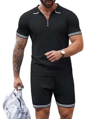 Men's Black Polo Style Shirt & Shorts Set