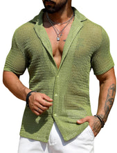 Load image into Gallery viewer, Men&#39;s Button Down Blue Short Sleeve Knit Summer Shirt