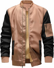 Load image into Gallery viewer, Men&#39;s Sherpa Lined Khaki/Black Windproof Bomber Jacket