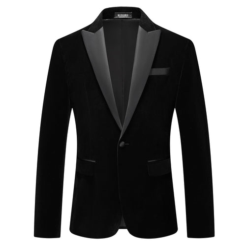 Men's Black Velvet Peaked Lapel Wedding Formal Blazer