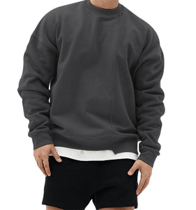Men's Patchwork Knit Black Long Sleeve Pullover Sweatshirt