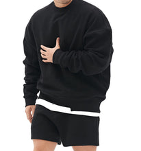 Load image into Gallery viewer, Men&#39;s Patchwork Knit Black Long Sleeve Pullover Sweatshirt