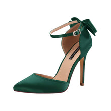 Load image into Gallery viewer, Emerald Green Bow Tied Ankle Strap Heels