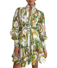 Load image into Gallery viewer, Victorian Style Olive/White Embroidered Print Long Sleeve Dress