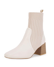 Load image into Gallery viewer, White Leather Knit Chunky Heel Ankle Boots