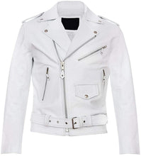 Load image into Gallery viewer, Men&#39;s High Quality White Lambskin Leather Motorcycle Jacket