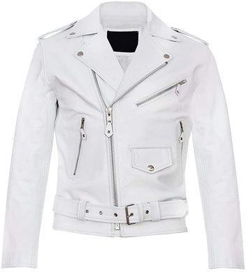 Men's High Quality White Lambskin Leather Motorcycle Jacket