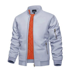 Men's Khaki Bomber Zip Up Long Sleeve Jacket