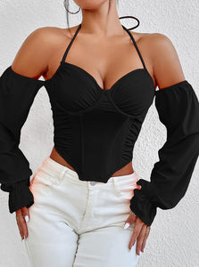 Black Sweetheart Open Shoulder Long Sleeve Top