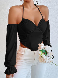 Black Sweetheart Open Shoulder Long Sleeve Top