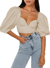 Load image into Gallery viewer, Sweetheart Puff Sleeve White Crop Top