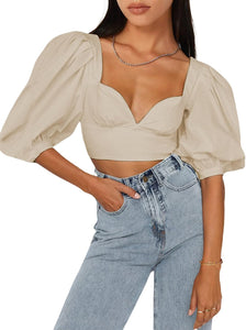 Sweetheart Puff Sleeve White Crop Top