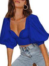 Load image into Gallery viewer, Sweetheart Puff Sleeve White Crop Top