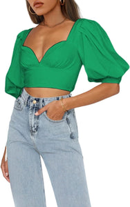 Sweetheart Puff Sleeve White Crop Top