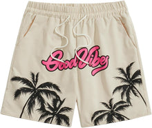 Load image into Gallery viewer, Men&#39;s Beige Good Vibes Palm Tree Summer Shorts