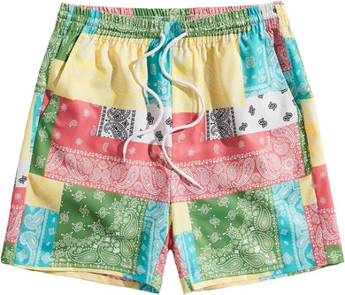 Men's Green/Yellow Paisley Printed Summer Shorts
