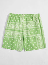 Load image into Gallery viewer, Men&#39;s Lime Green Drawstring Paisley Printed Summer Shorts