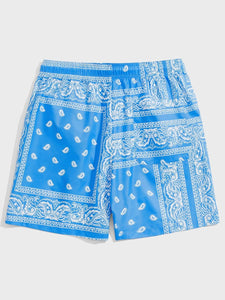 Men's Paisley Light Blue Bandana Printed Summer Shorts