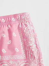 Load image into Gallery viewer, Men&#39;s Pink Drawstring Paisley Printed Summer Shorts