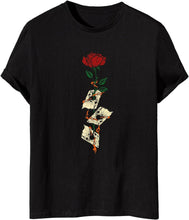 Load image into Gallery viewer, Men&#39;s Black Rose Graphic Printed Short Sleeve T-Shirt