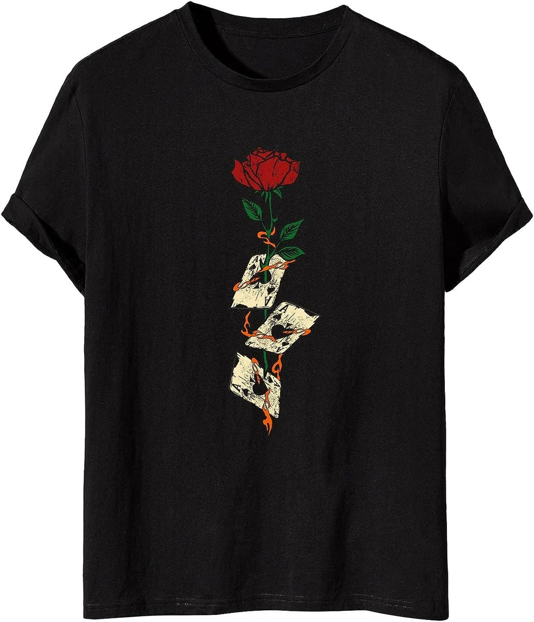 Men's Black Rose Graphic Printed Short Sleeve T-Shirt